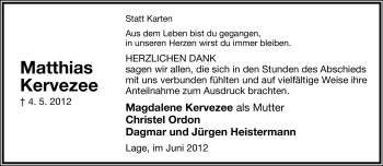 Anzeige  Matthias Kervezee  Lippische Landes-Zeitung