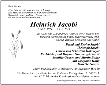 Anzeige  Heinrich Jacobi  Lippische Landes-Zeitung