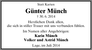 Anzeige  Günter Münch  Lippische Landes-Zeitung