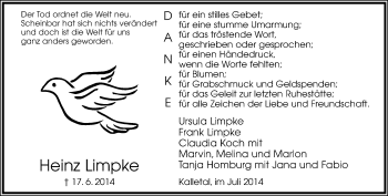 Anzeige  Heinz Limpke  Lippische Landes-Zeitung