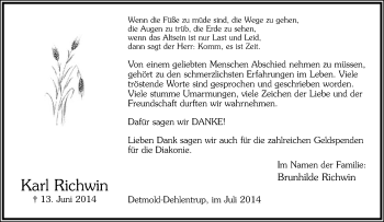 Anzeige  Karl Richwin  Lippische Landes-Zeitung