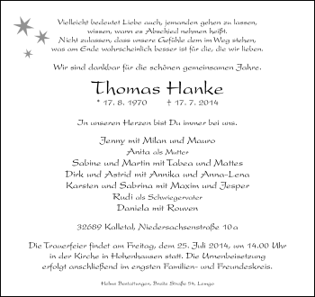 Anzeige  Thomas Hanke  Lippische Landes-Zeitung
