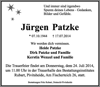 Anzeige  Jürgen Patzke  Lippische Landes-Zeitung