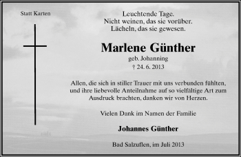 Anzeige  Marlene Günther  Lippische Landes-Zeitung