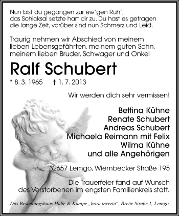 Anzeige  Ralf Schubert  Lippische Landes-Zeitung