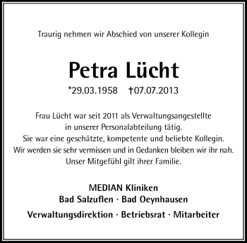 Anzeige  Petra Lücht  Lippische Landes-Zeitung