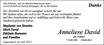Anzeige  Anneliese David  Lippische Landes-Zeitung