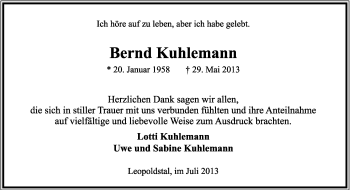 Anzeige  Bernd Kuhlemann  Lippische Landes-Zeitung
