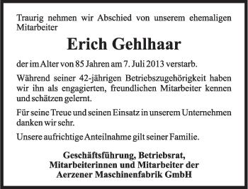 Anzeige  Erich Gehlhaar  Lippische Landes-Zeitung