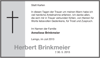 Anzeige  Herbert Brinkmeier  Lippische Landes-Zeitung
