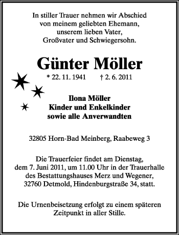 Anzeige  Günter Möller  Lippische Landes-Zeitung