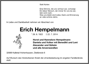 Anzeige  Erich Hempelmann  Lippische Landes-Zeitung