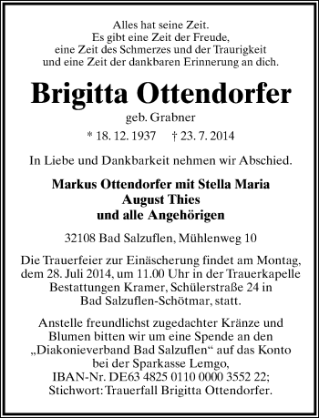 Anzeige  Brigitta Ottendorfer  Lippische Landes-Zeitung