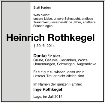 Anzeige  Heinrich Rothkegel  Lippische Landes-Zeitung