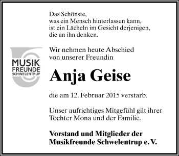Anzeige  Anja Geise  Lippische Landes-Zeitung