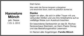 Anzeige  Hannelore Mönch  Lippische Landes-Zeitung