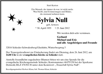 Anzeige  Sylvia Null  Lippische Landes-Zeitung