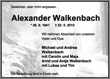 Anzeige  Alexander Walkenbach  Lippische Landes-Zeitung