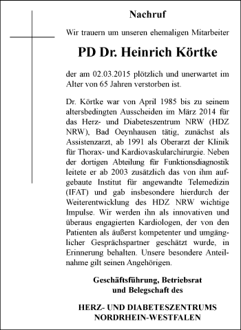 Anzeige  Heinrich Körtke  Lippische Landes-Zeitung