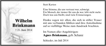 Anzeige  Wilhelm Brinkmann  Lippische Landes-Zeitung