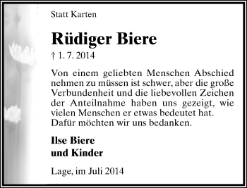 Anzeige  Rüdiger Biere  Lippische Landes-Zeitung