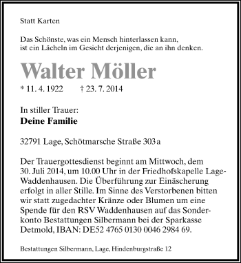 Anzeige  Walter Möller  Lippische Landes-Zeitung