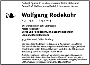 Anzeige  Wolfgang Rodekohr  Lippische Landes-Zeitung
