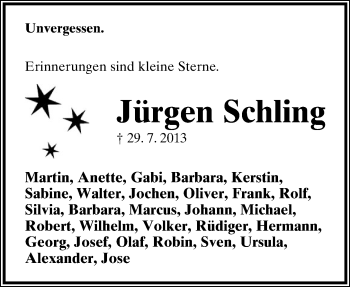 Anzeige  Jürgen Schling  Lippische Landes-Zeitung