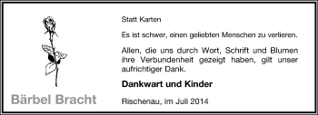 Anzeige  Bärbel Bracht  Lippische Landes-Zeitung