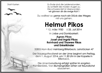 Anzeige  Helmut Pikos  Lippische Landes-Zeitung
