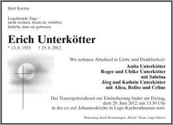 Anzeige  Erich Unterkötter  Lippische Landes-Zeitung