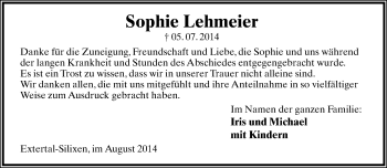 Anzeige  Sophie Lehmeier  Lippische Landes-Zeitung