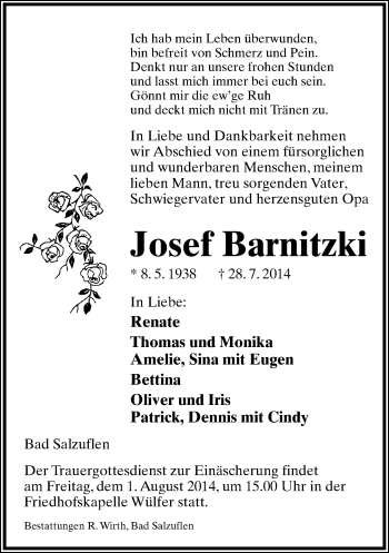 Anzeige  Josef  Barnitzki  Lippische Landes-Zeitung
