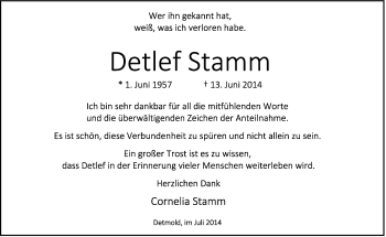 Anzeige  Detlef Stamm  Lippische Landes-Zeitung
