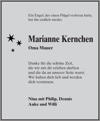 Anzeige  Marianne Kernchen  Lippische Landes-Zeitung