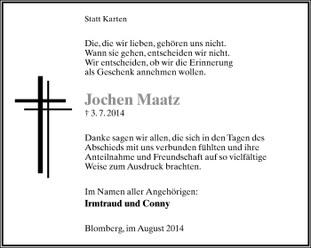 Anzeige  Jochen Maatz  Lippische Landes-Zeitung