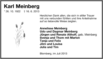 Anzeige  Karl Meinberg  Lippische Landes-Zeitung
