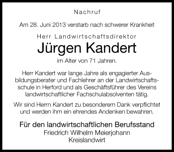 Anzeige  Jürgen Kandert  Lippische Landes-Zeitung