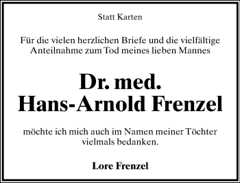 Anzeige  Hans-Arnold Frenzel  Lippische Landes-Zeitung