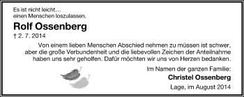 Anzeige  Rolf Ossenberg  Lippische Landes-Zeitung