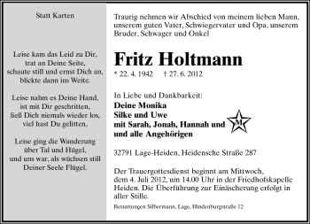 Anzeige  Fritz Holtmann  Lippische Landes-Zeitung