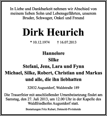 Anzeige  Dirk Heurich  Lippische Landes-Zeitung