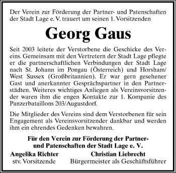 Anzeige  Georg Gaus  Lippische Landes-Zeitung