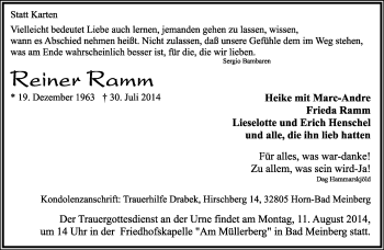 Anzeige  Reiner Ramm  Lippische Landes-Zeitung