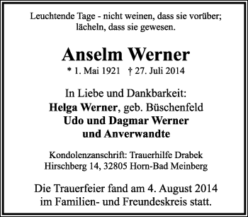 Anzeige  Anselm  Werner  Lippische Landes-Zeitung