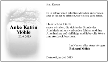 Anzeige  Anke Katrin  Möhle  Lippische Landes-Zeitung