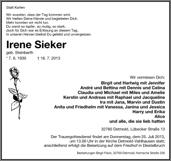 Anzeige  Irene Sieker  Lippische Landes-Zeitung