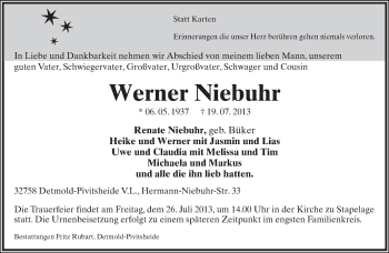Anzeige  Werner Niebuhr  Lippische Landes-Zeitung