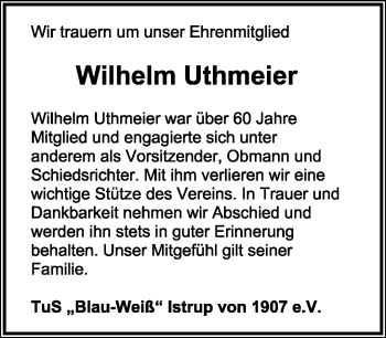 Anzeige  Wilhelm Uthmeier  Lippische Landes-Zeitung