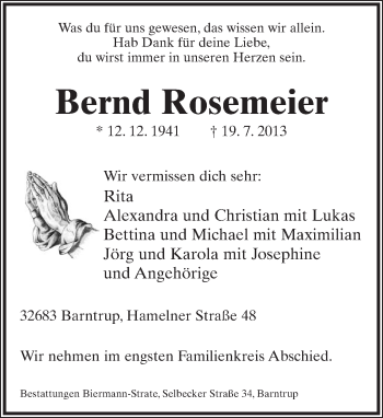 Anzeige  Bernd Rosemeier  Lippische Landes-Zeitung